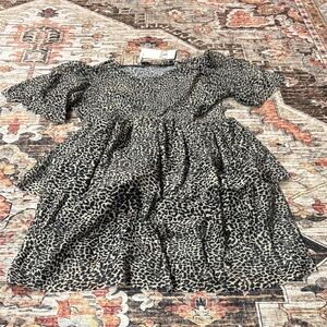 NWT Zara Leopard Animal Print Mesh Tulle Tiered Mini Dress sz M
